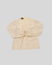 Cream Vintage Lace High Neck Blouse - M