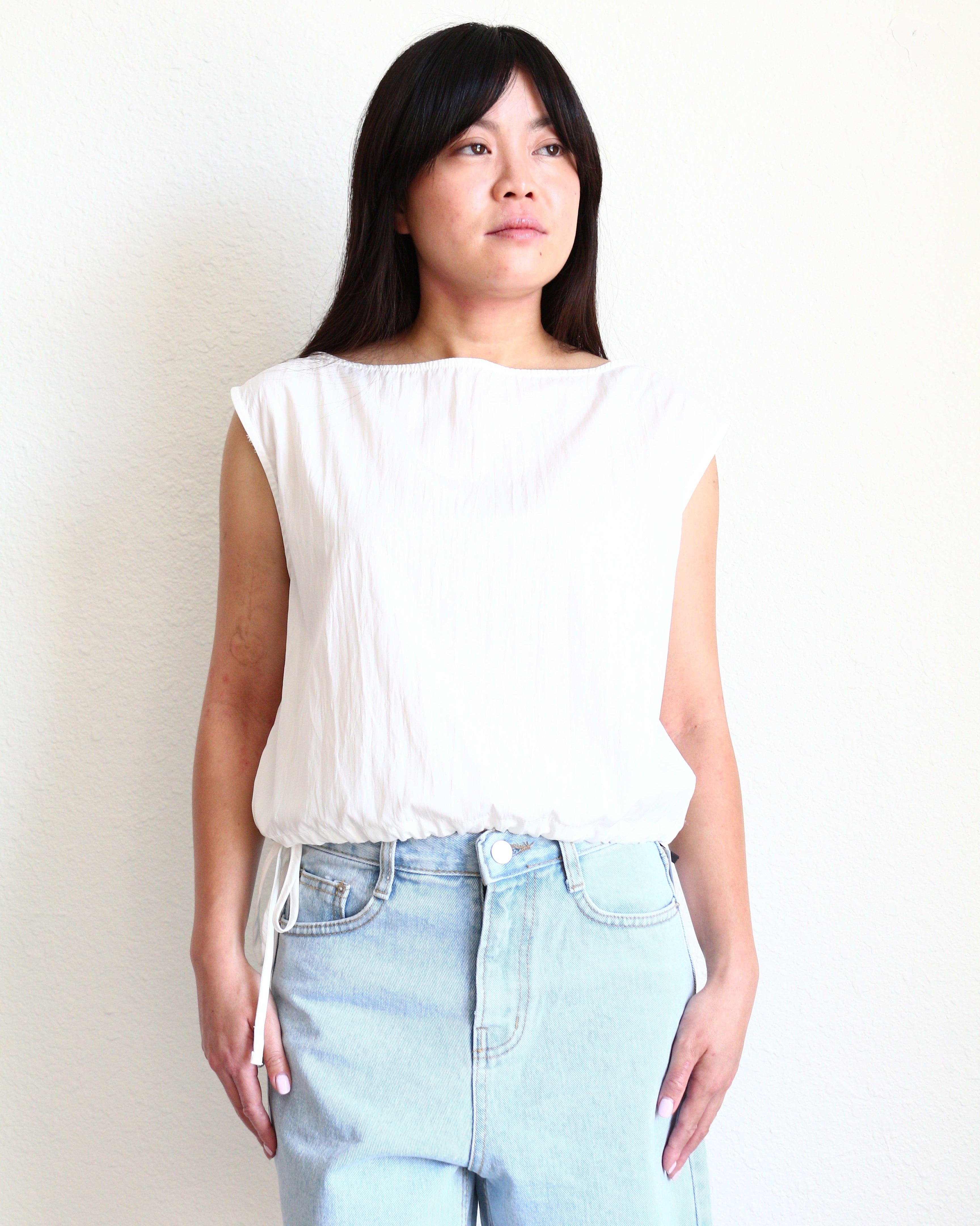Asym Boat Neck Tie Top