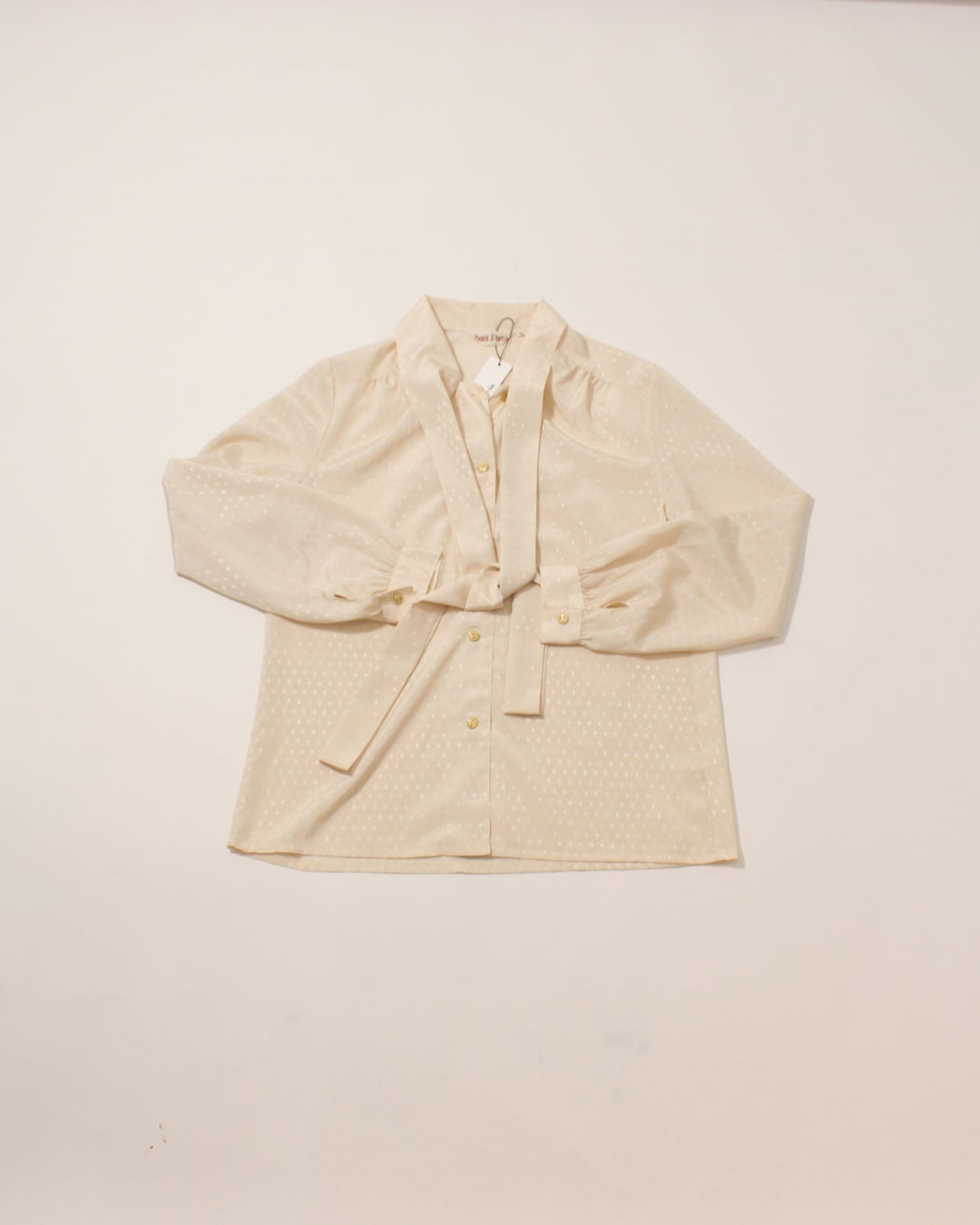 Vintage Cream Japanese Blouse with Neck Ties