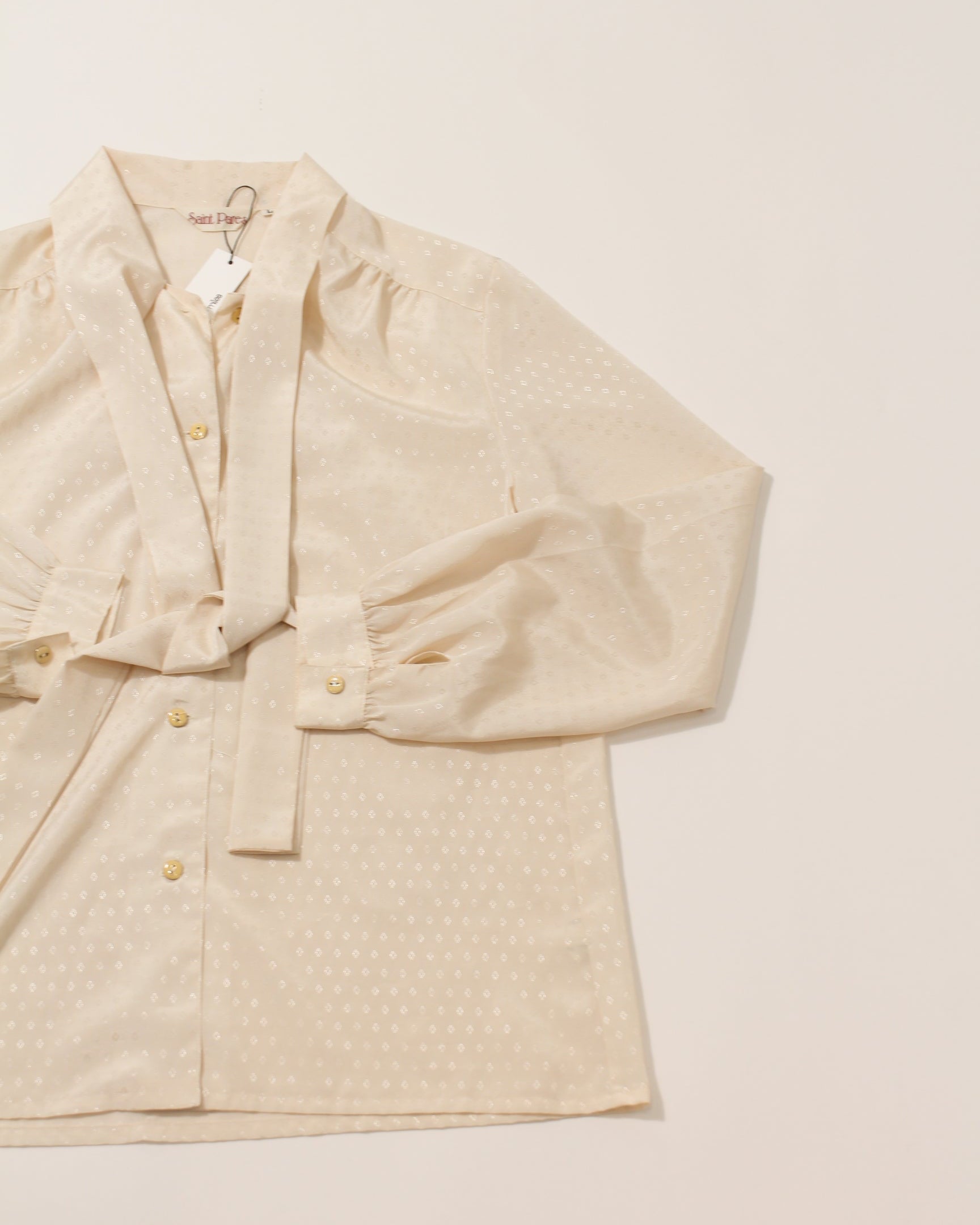 Cream Japanese Blouse with Neck Ties