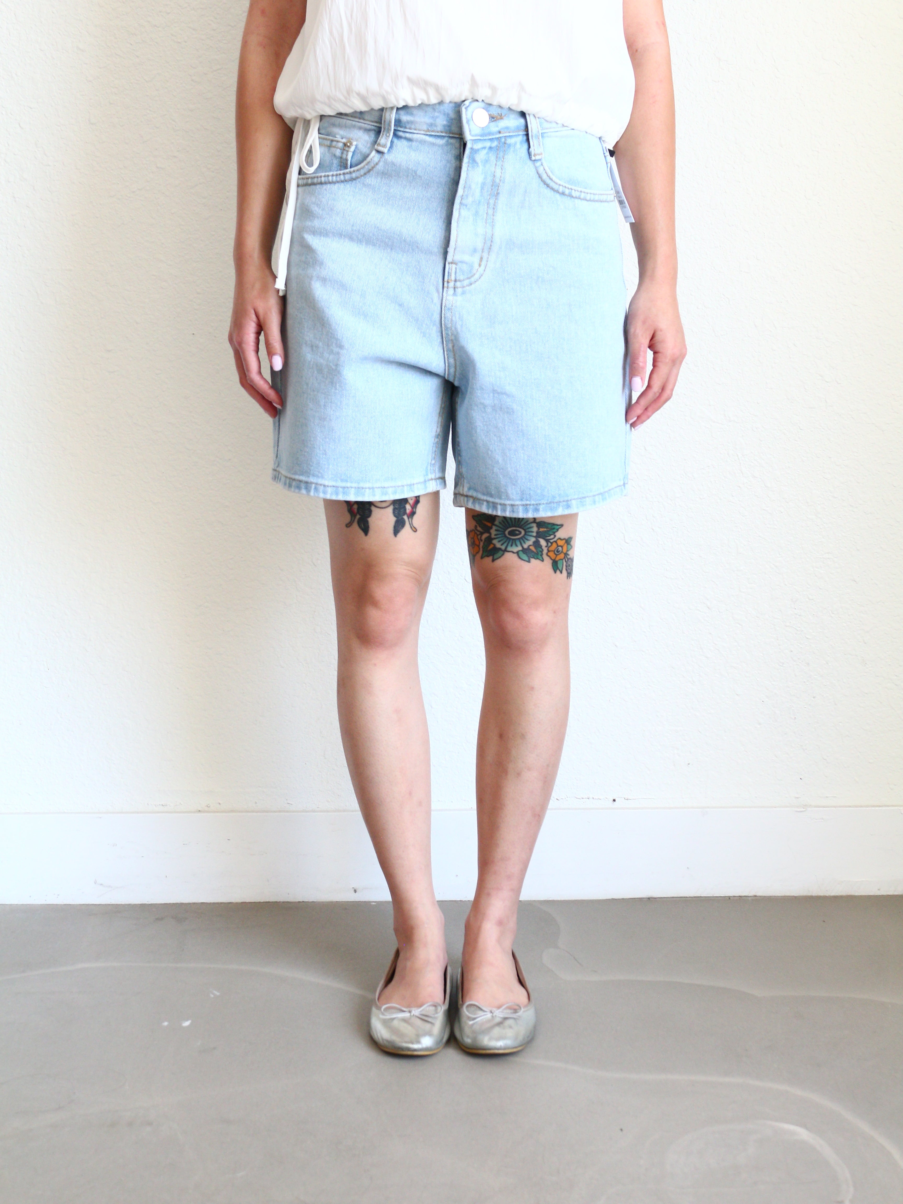 High Rise Denim Shorts - Light Wash