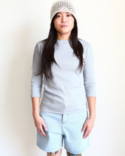 Ribbed Boat Neck 3/4 Sleeve Top