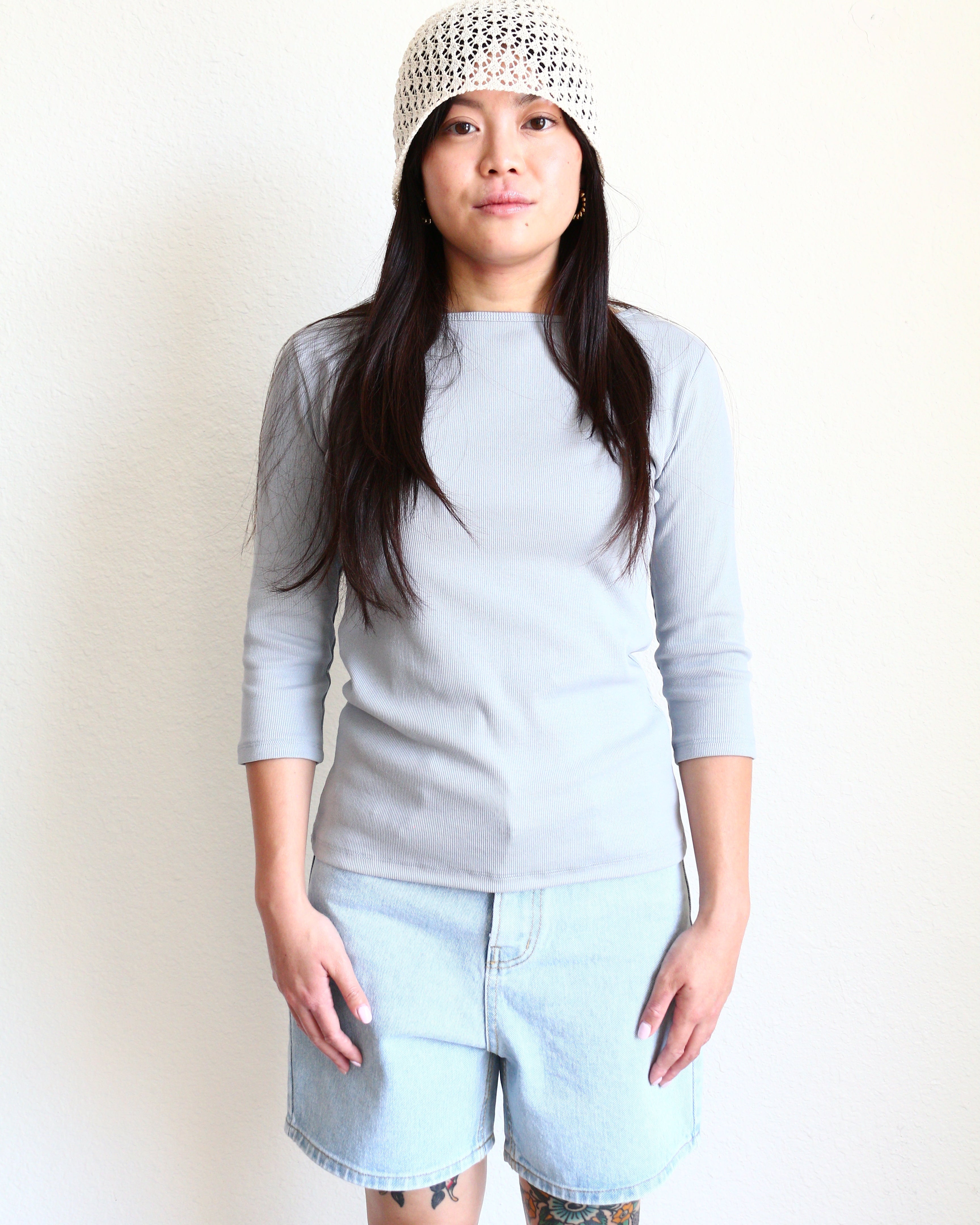 Ribbed Boat Neck 3/4 Sleeve Top