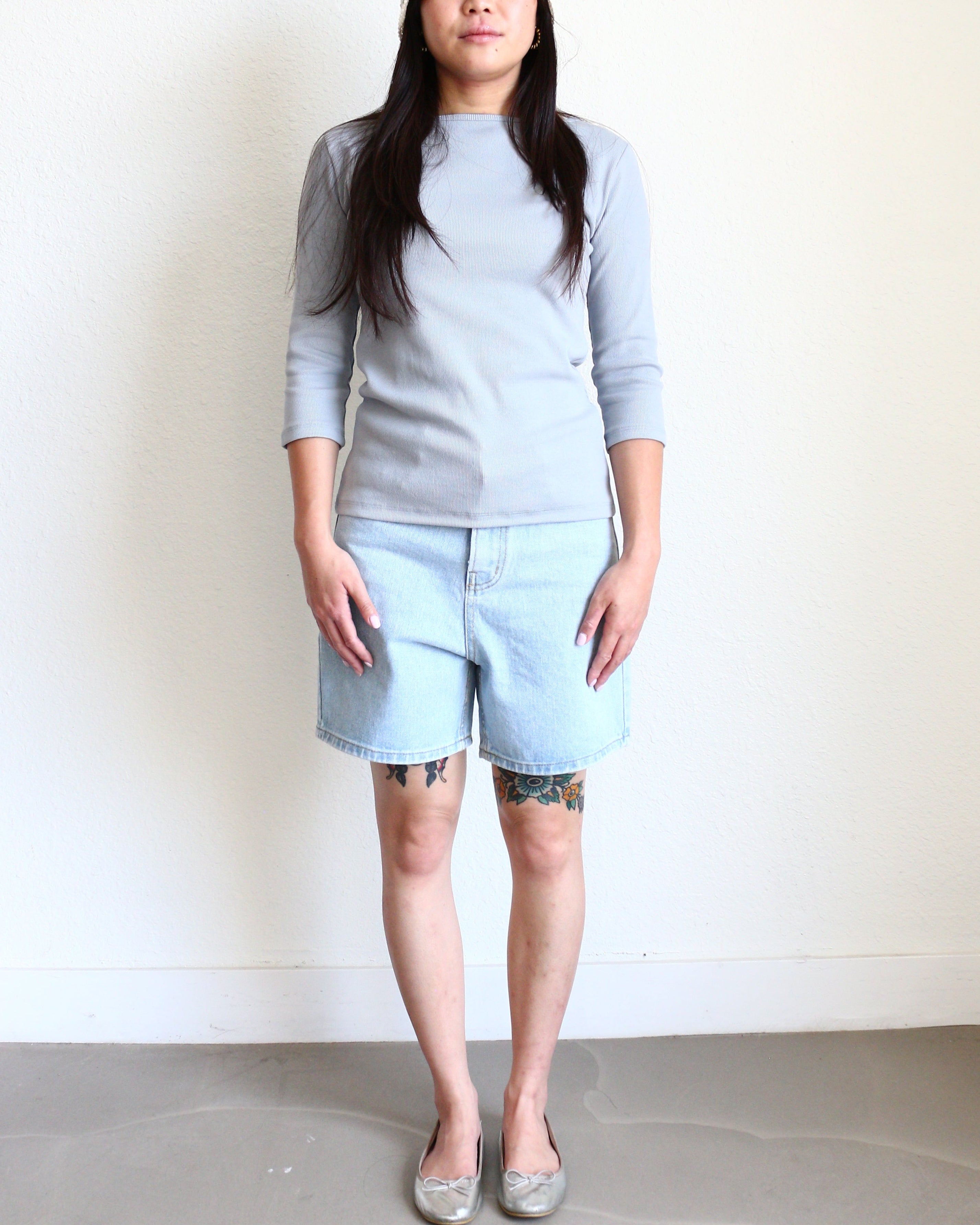 Ribbed Boat Neck 3/4 Sleeve Top