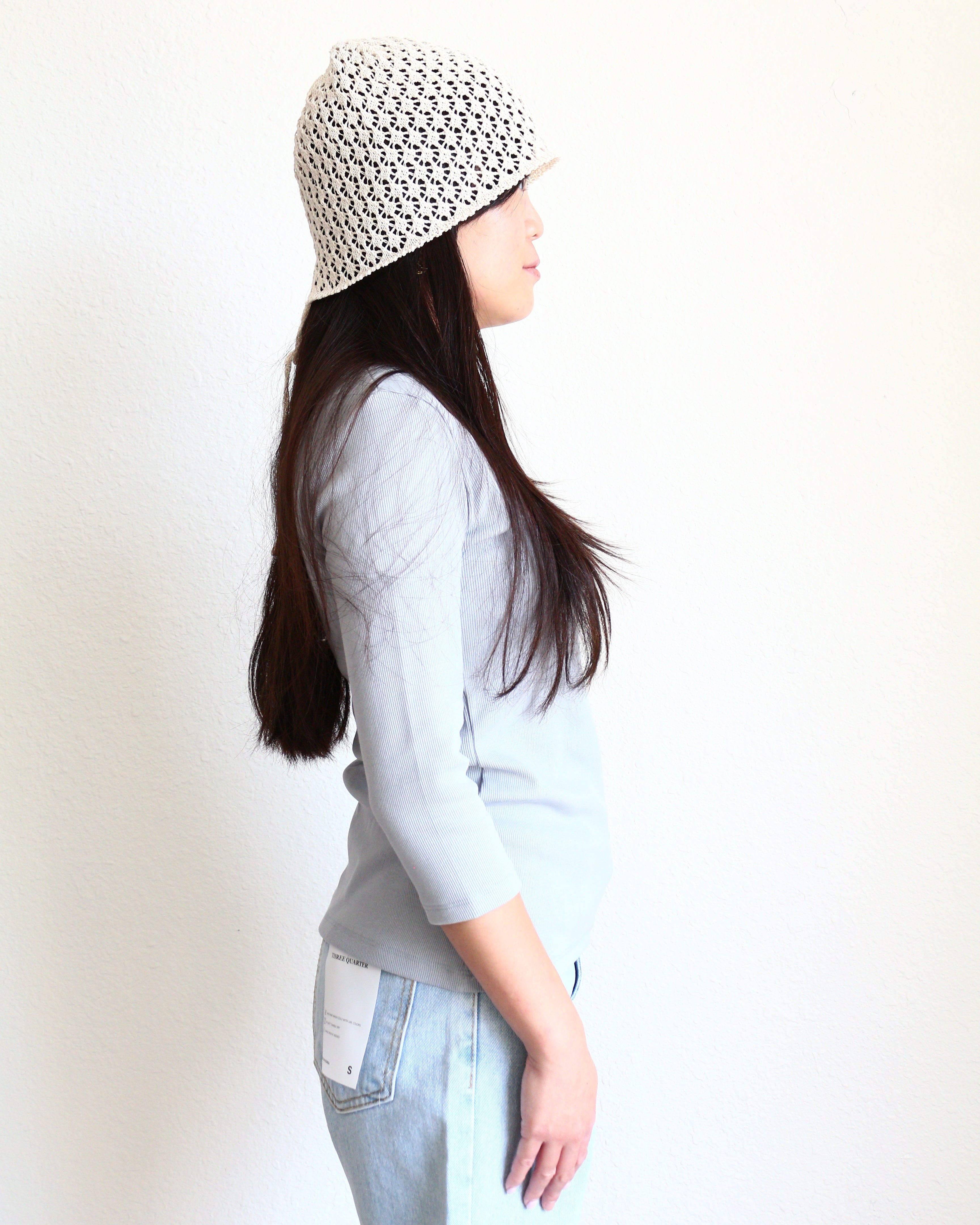 Ribbed Boat Neck 3/4 Sleeve Top