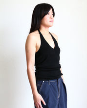 Ribbed Wool Blend Halter Top black