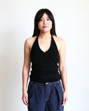Ribbed Wool Blend Halter Top Black
