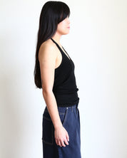Ribbed Wool Blend Halter Top black