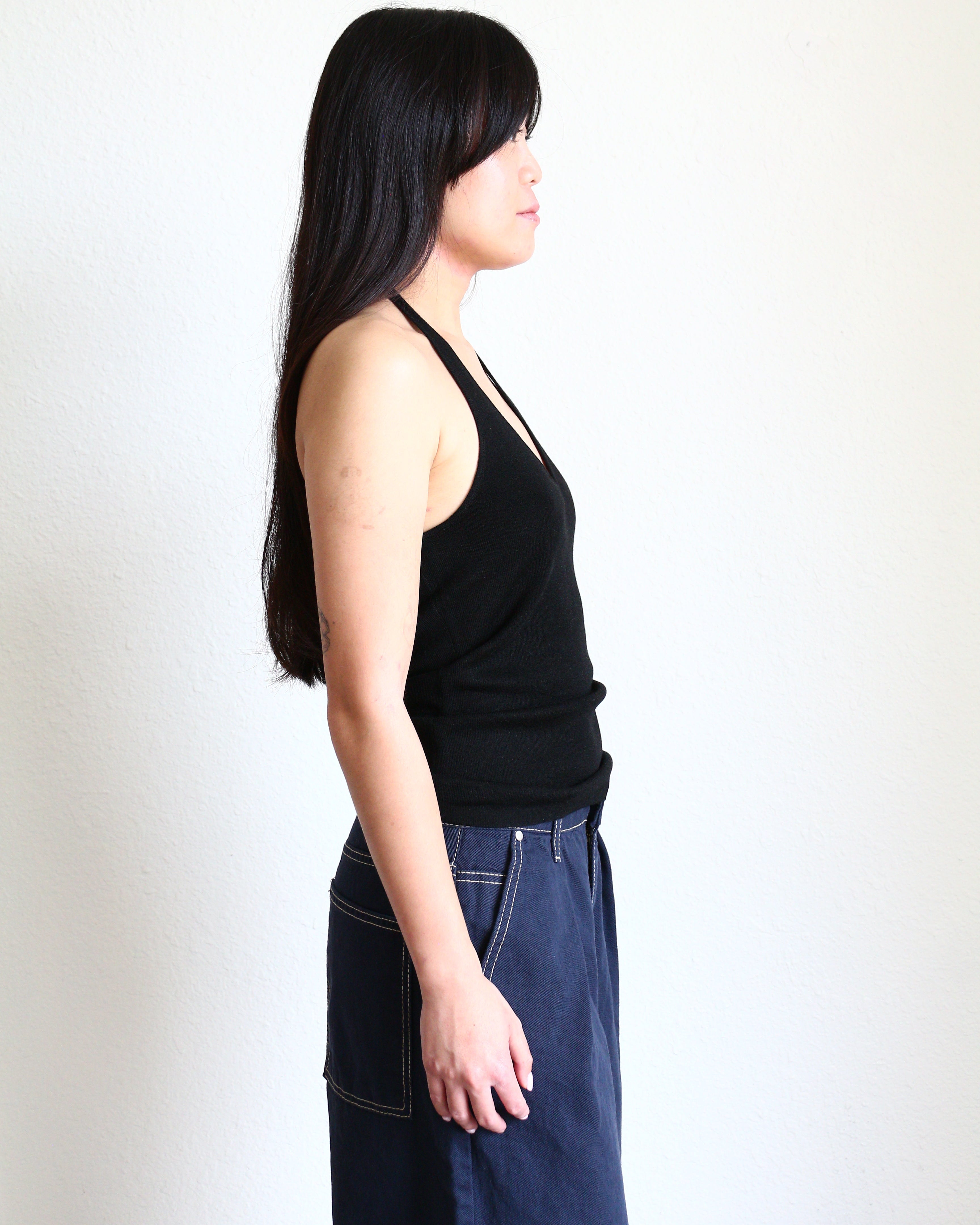 Ribbed Wool Blend Halter Top black