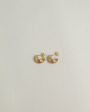 Pair of gold earrings on a light gray background