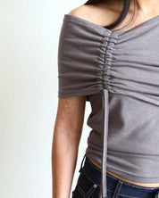Grey Ruched Tie Asymmetrical Japandi Top