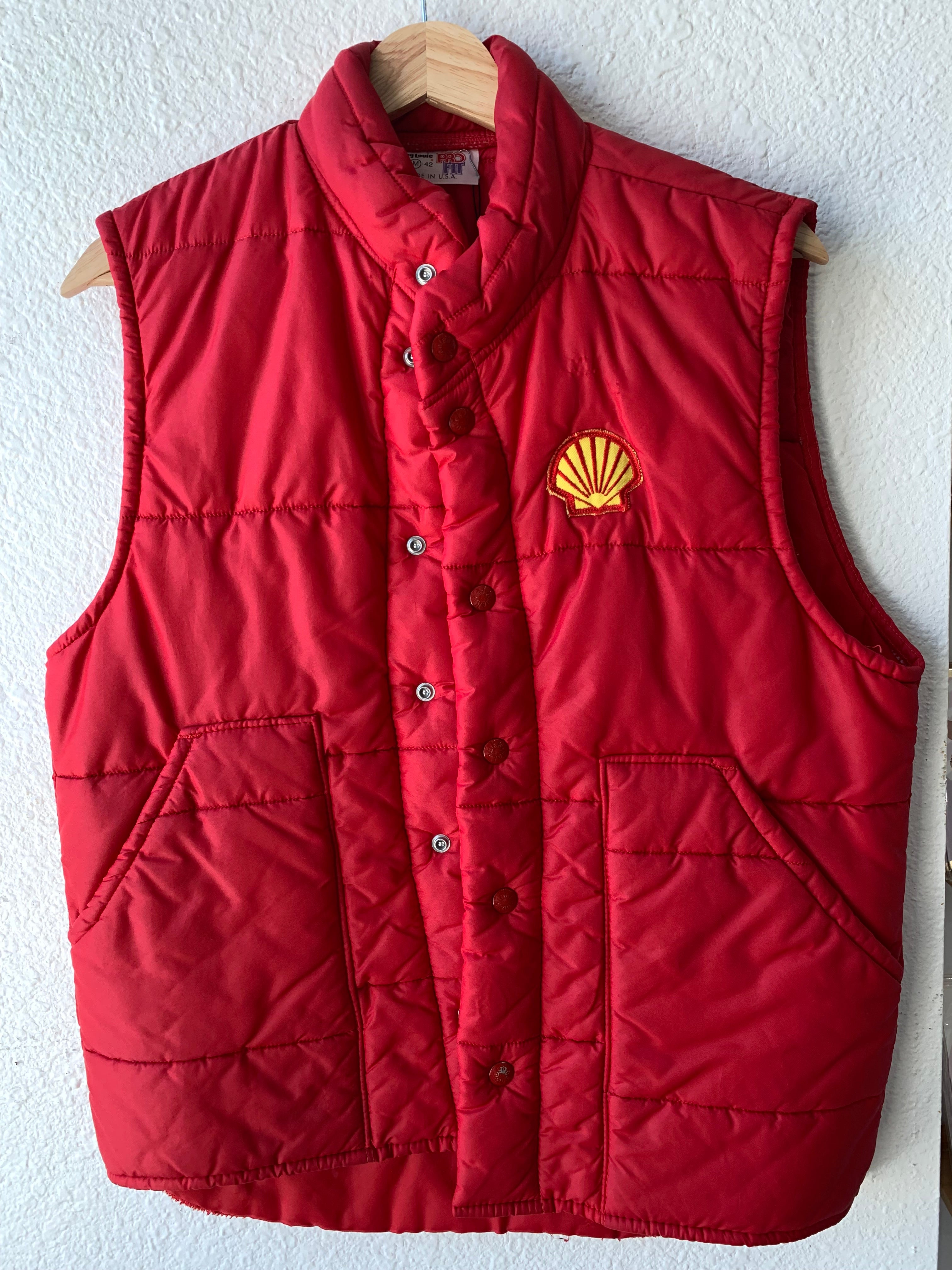 70s Vintage Shell Station Puffer Vest - Red