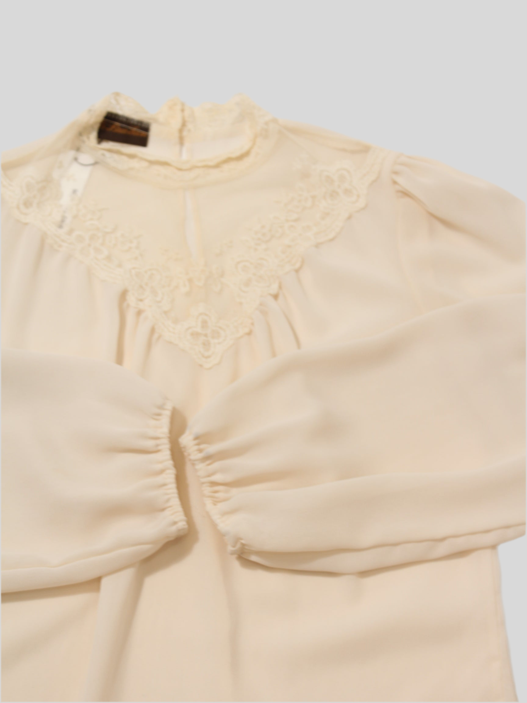 Cream Vintage Lace High Neck Blouse - M