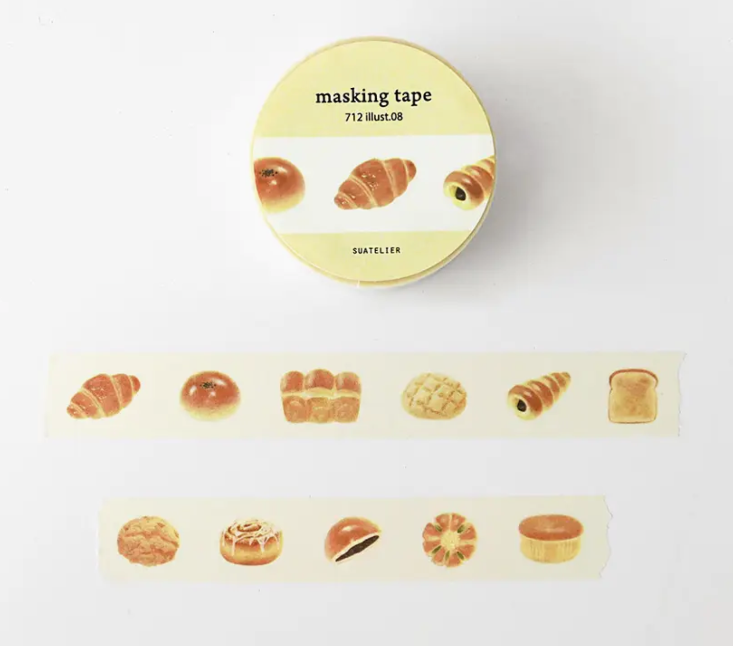Masking tape with bread illustrations on a white background