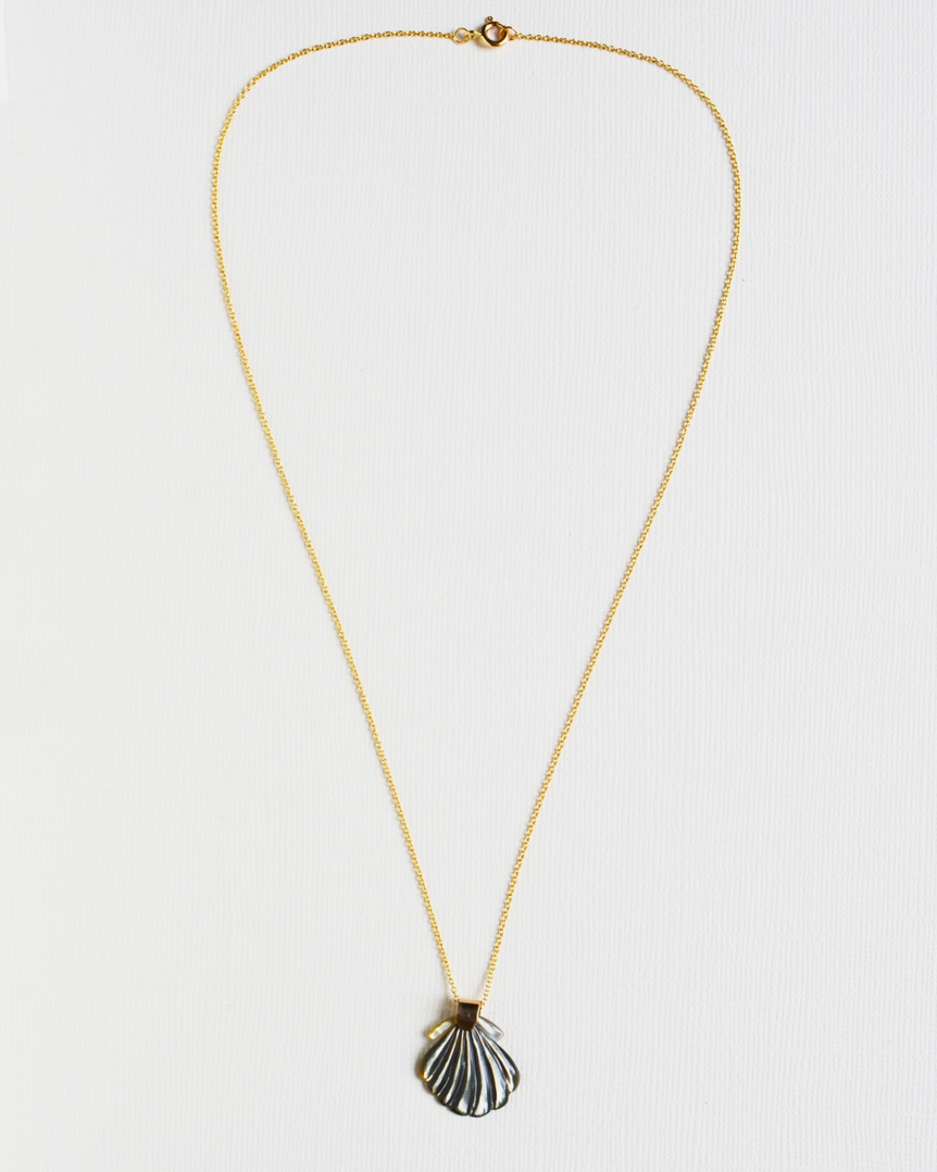 Necklace with a shell pendant on a light gray background