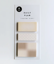 Set of three sticky notes with a 'Daily Plan' label on a white background