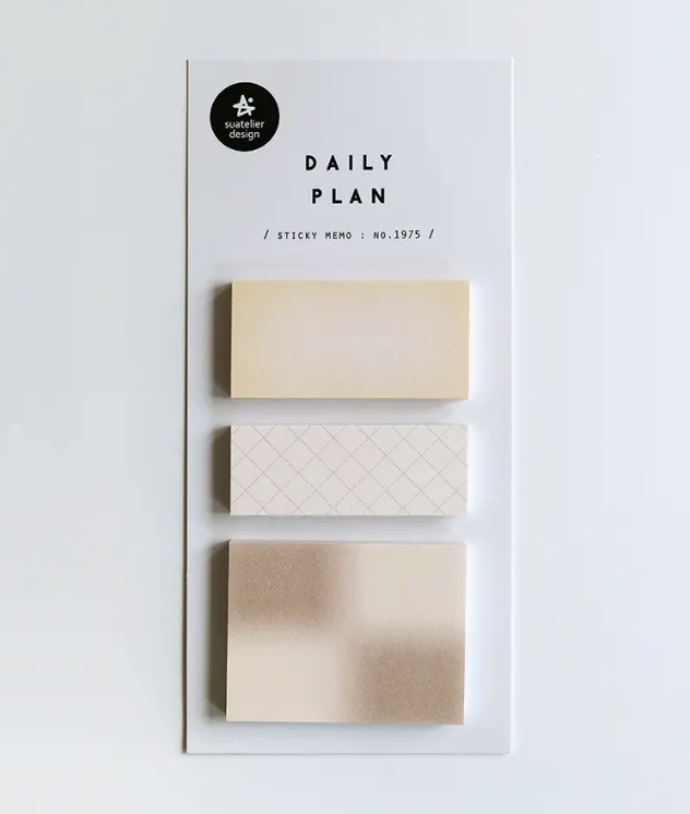 Set of three sticky notes with a 'Daily Plan' label on a white background