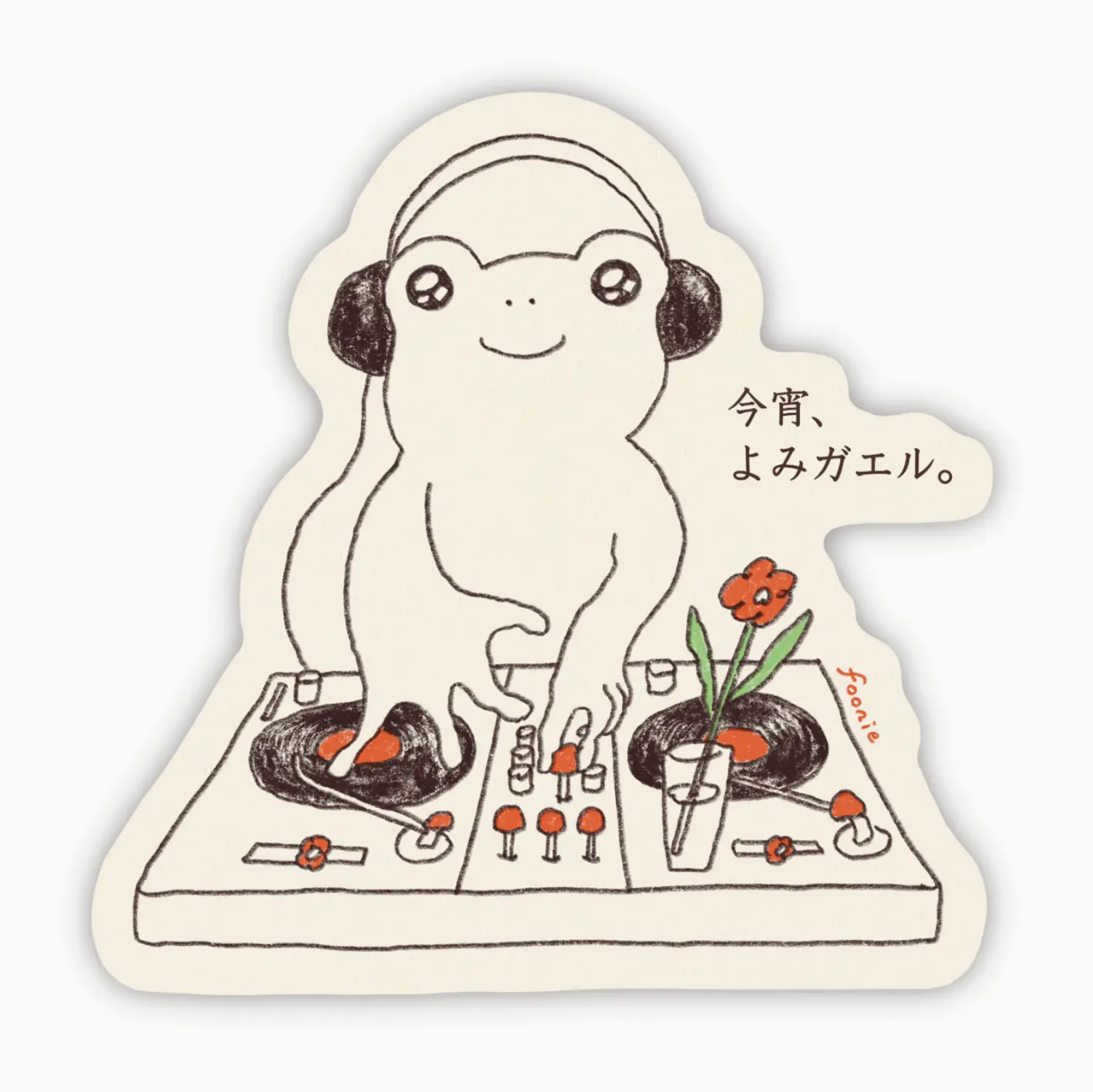 Illustration of a character with headphones cooking sushi on a white background