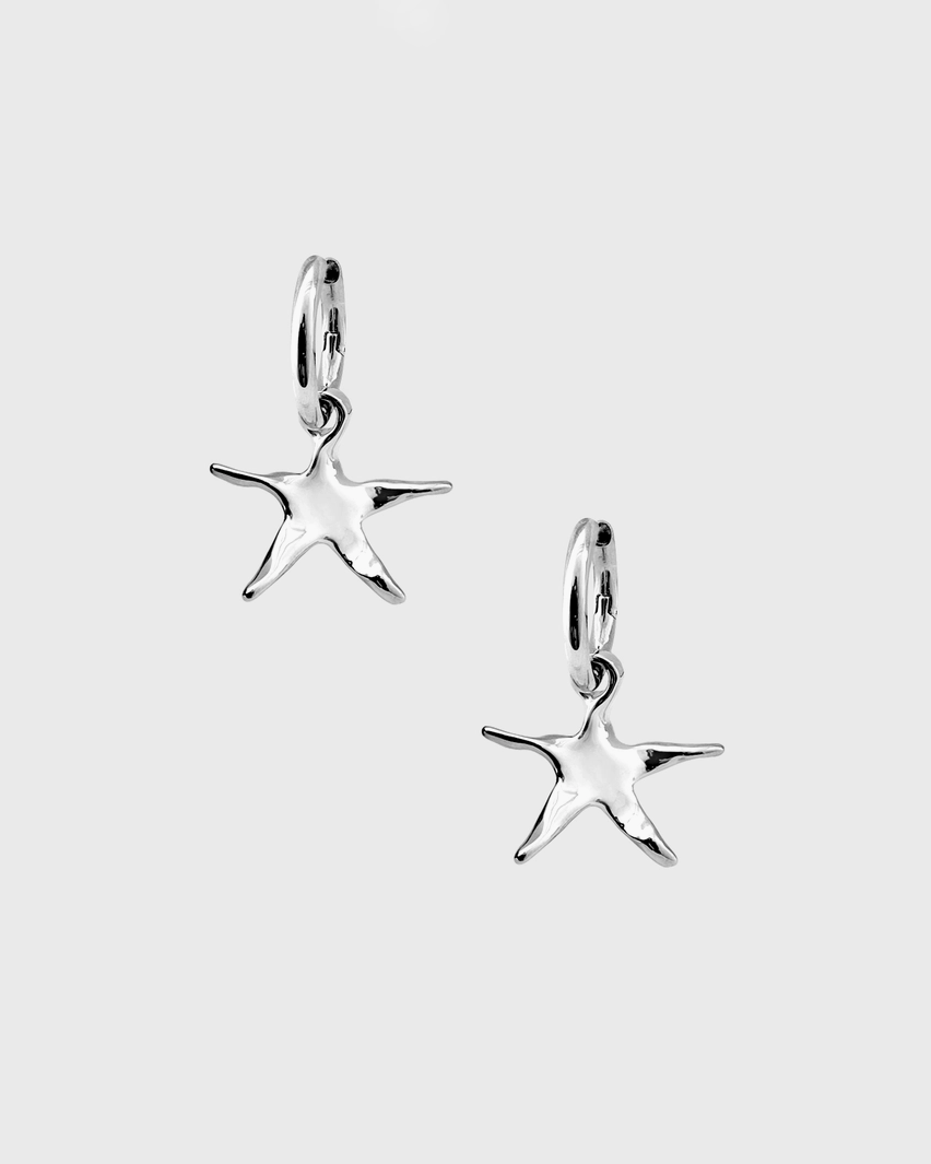 Star-shaped silver earrings on a white background