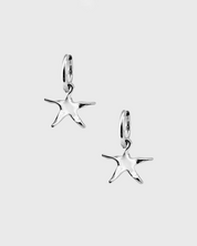 Star-shaped silver earrings on a white background