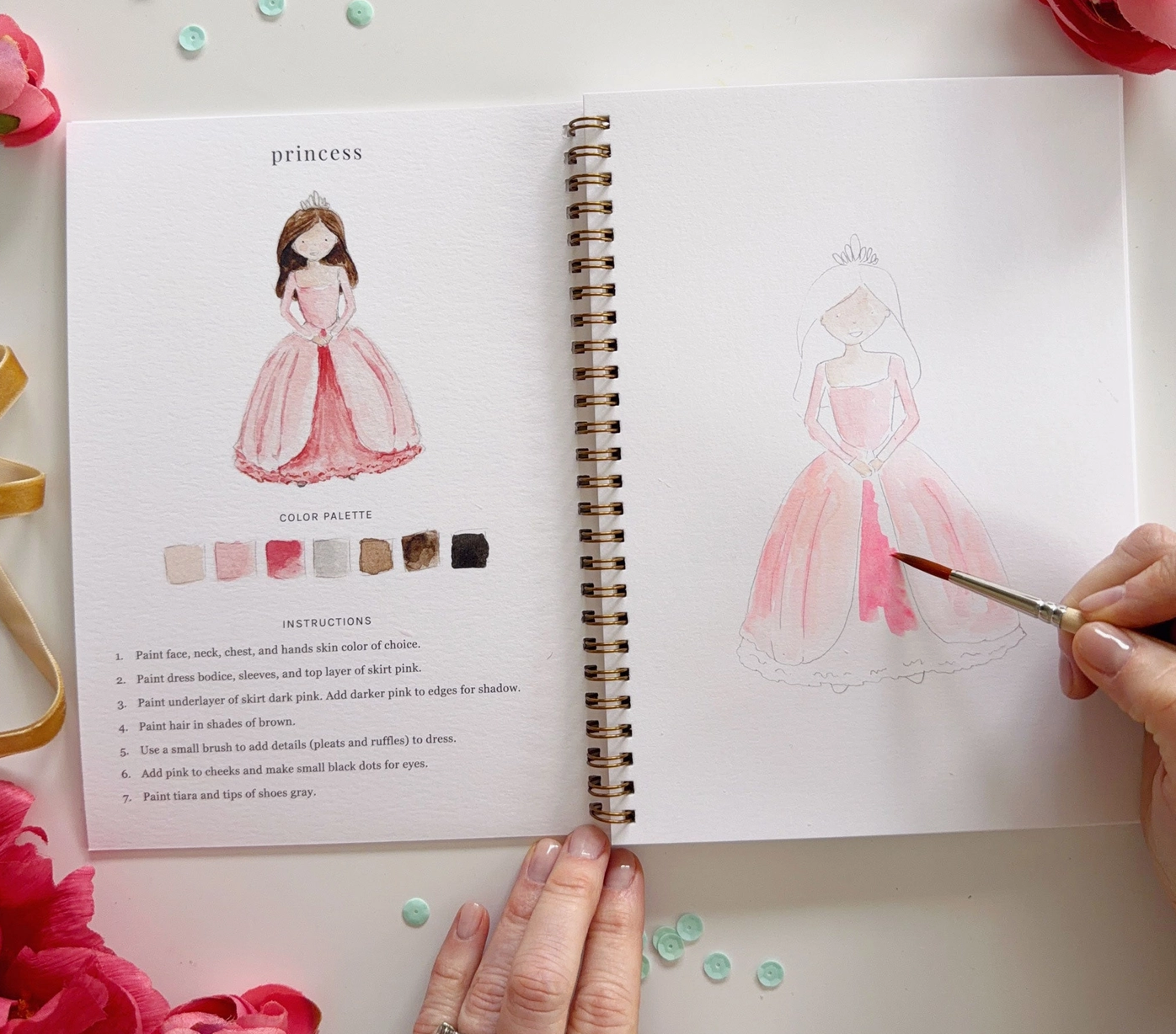 fairytale watercolor book with paint brush