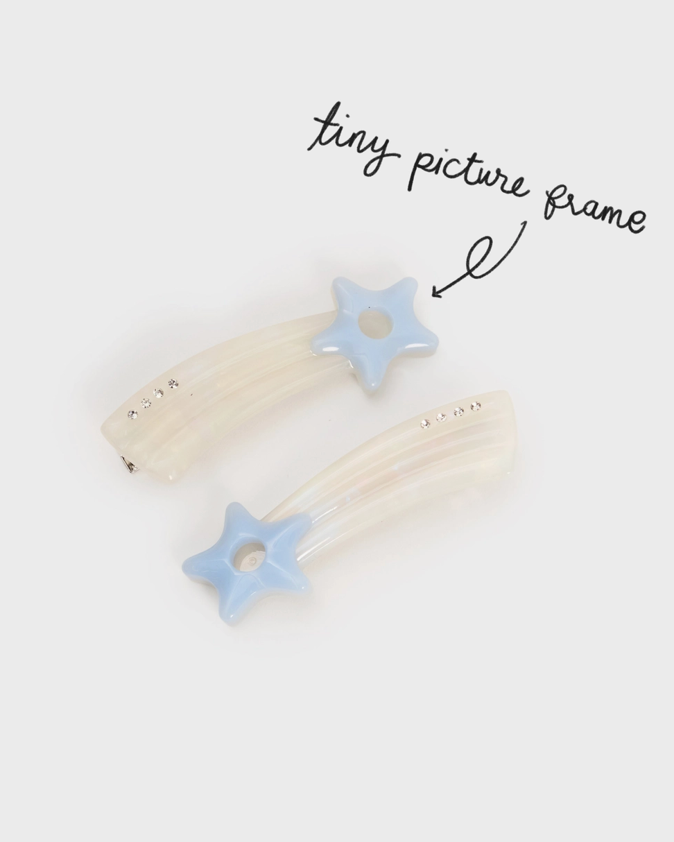 Star-shaped blue picture frames on a white background with text 'tiny picture frame'.