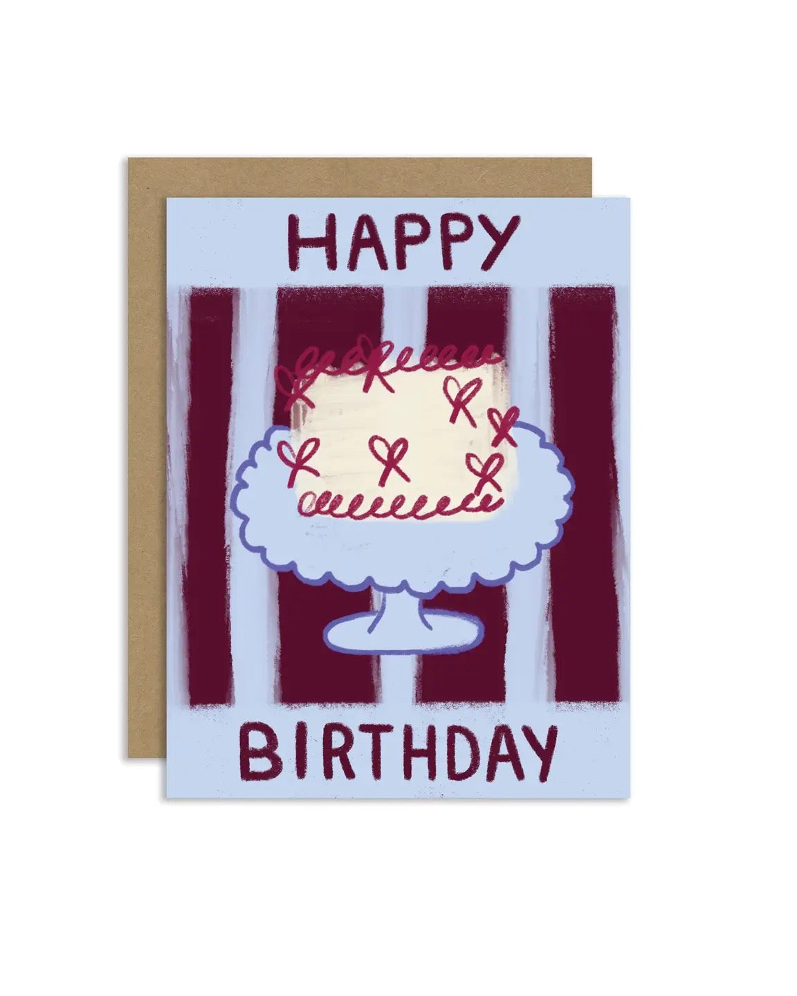 Birthday card with cake illustration and text on a white background