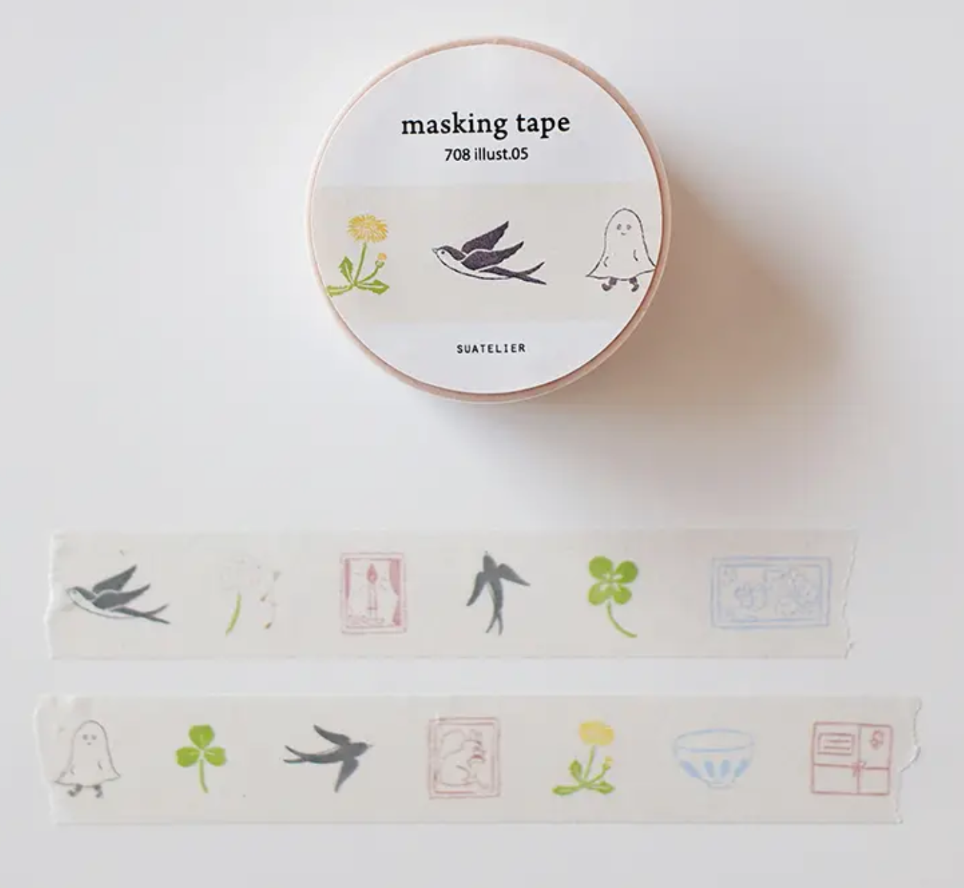 Masking tape with decorative designs on a white background