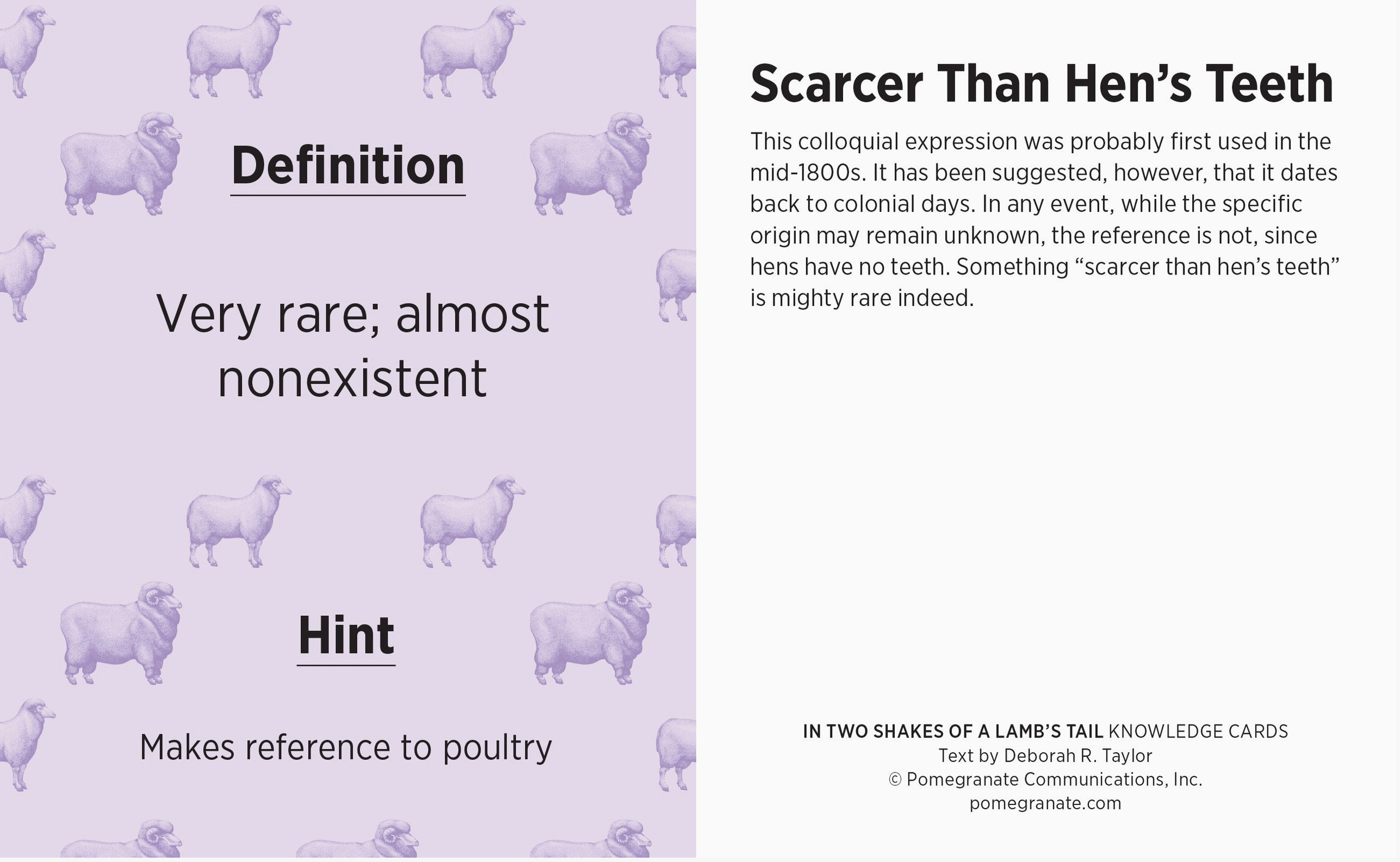 Knowledge card with text and illustrations of sheep on a purple background
