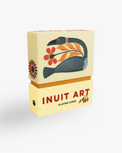 Box of Inuit Art playing cards with a goose and floral design on a beige background