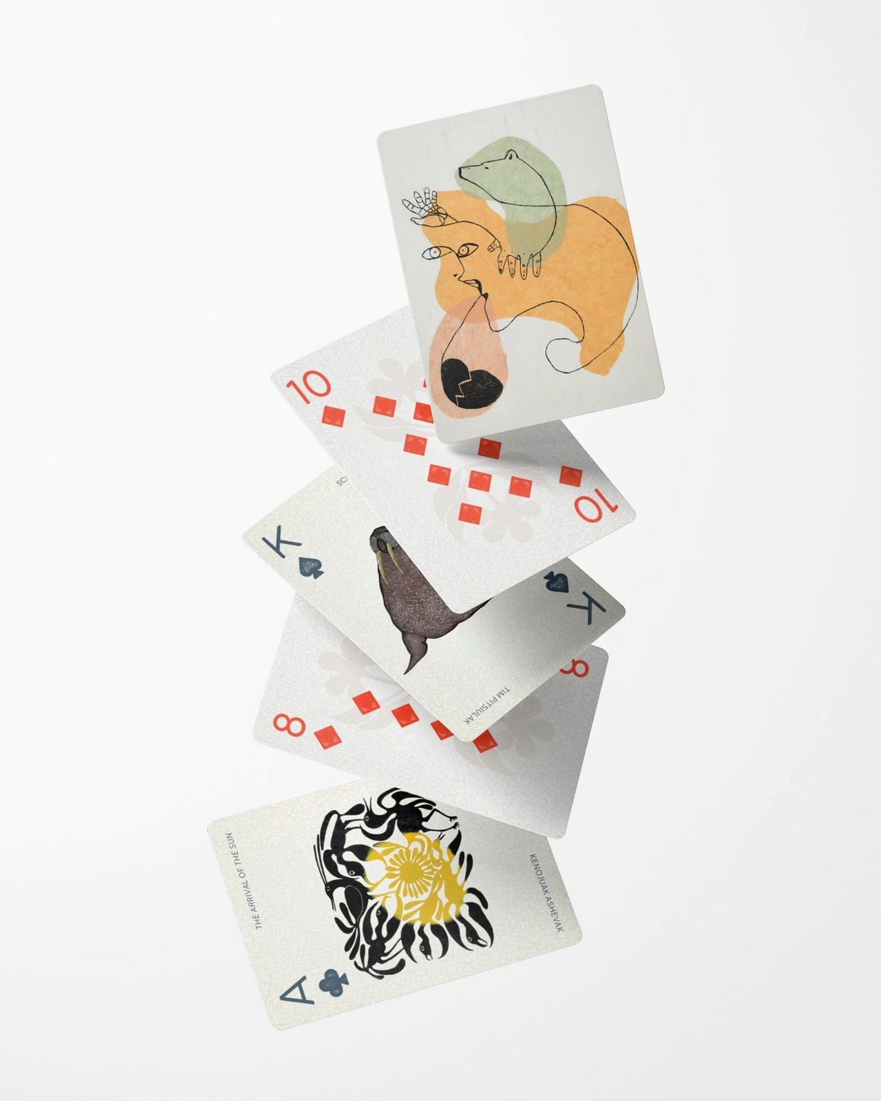 Set of playing cards with animal illustrations on a white background