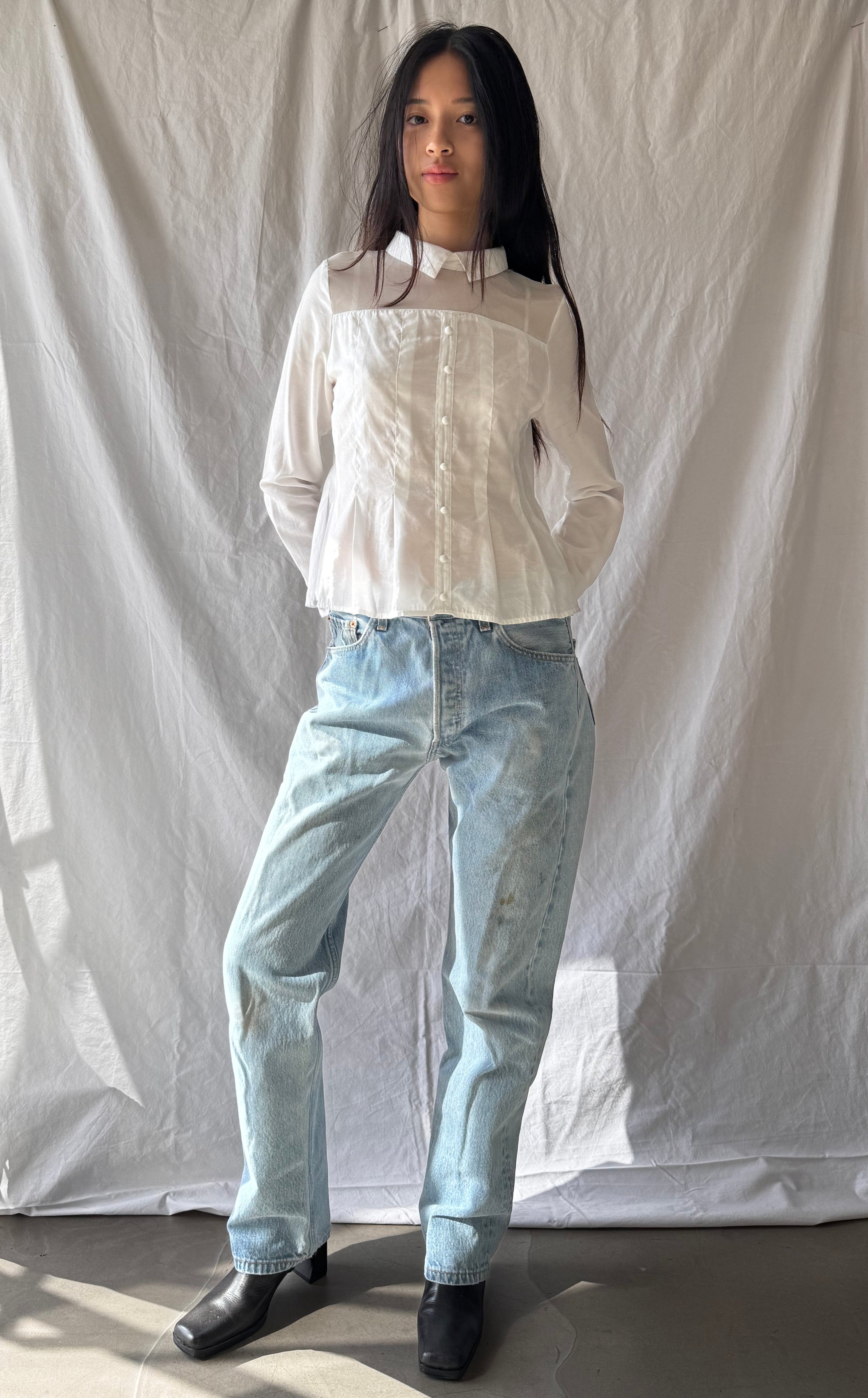 Mesh Panel Structured Blouse