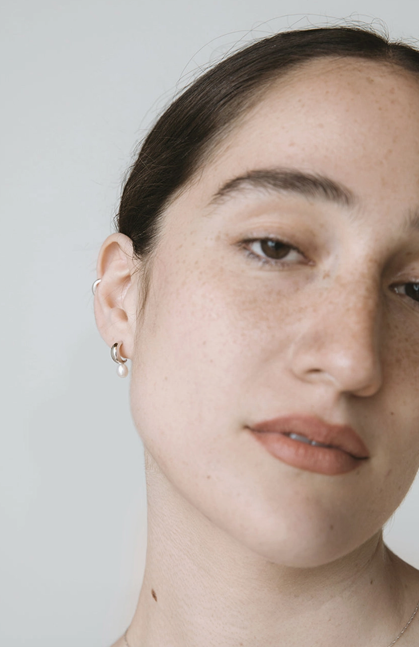 Mini Pearl Hoop Earrings Sterling Silver