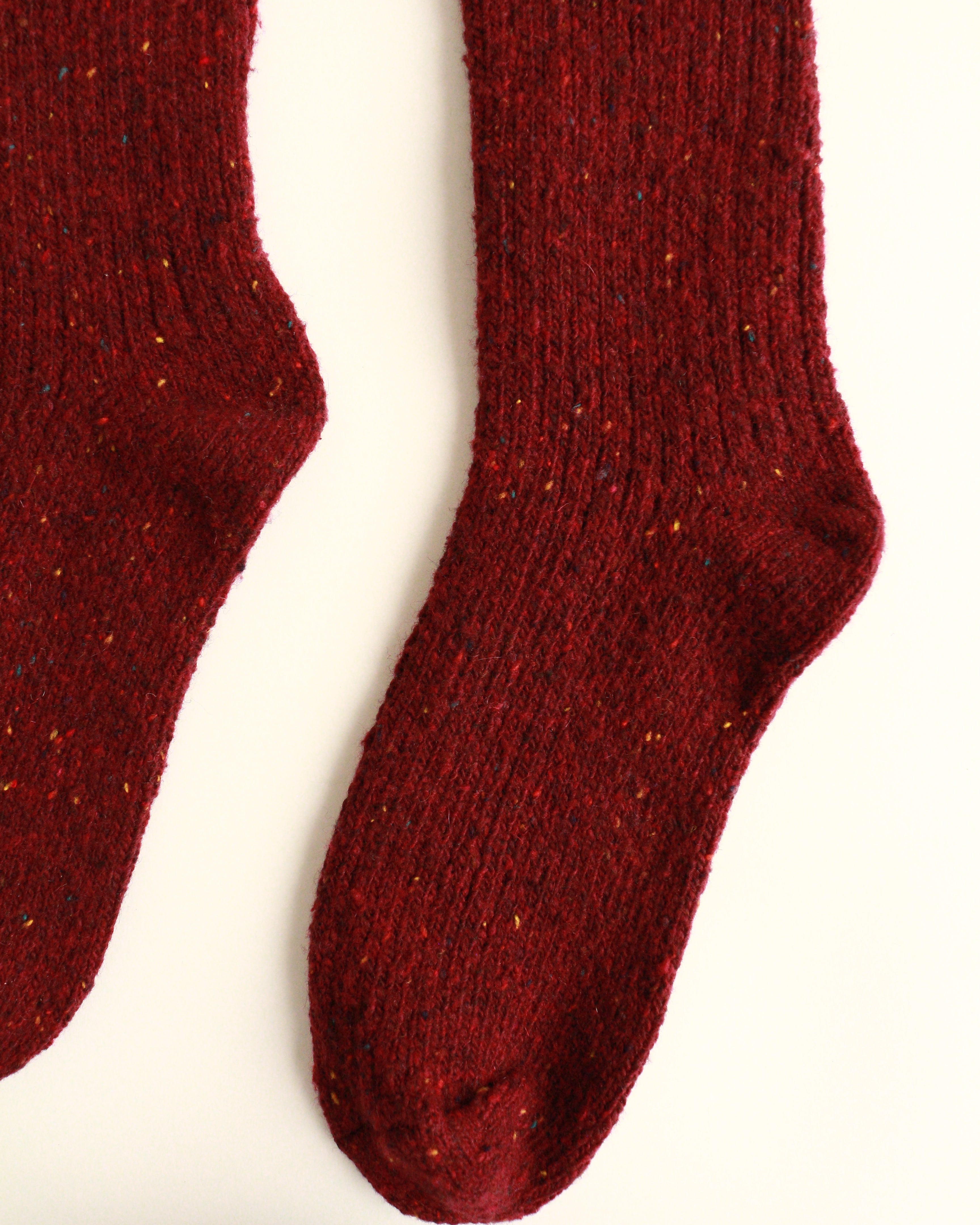 Close-up of a pair of red socks on a white background