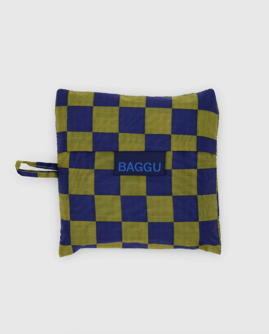 Baggu standard reusable tote pear green navy check