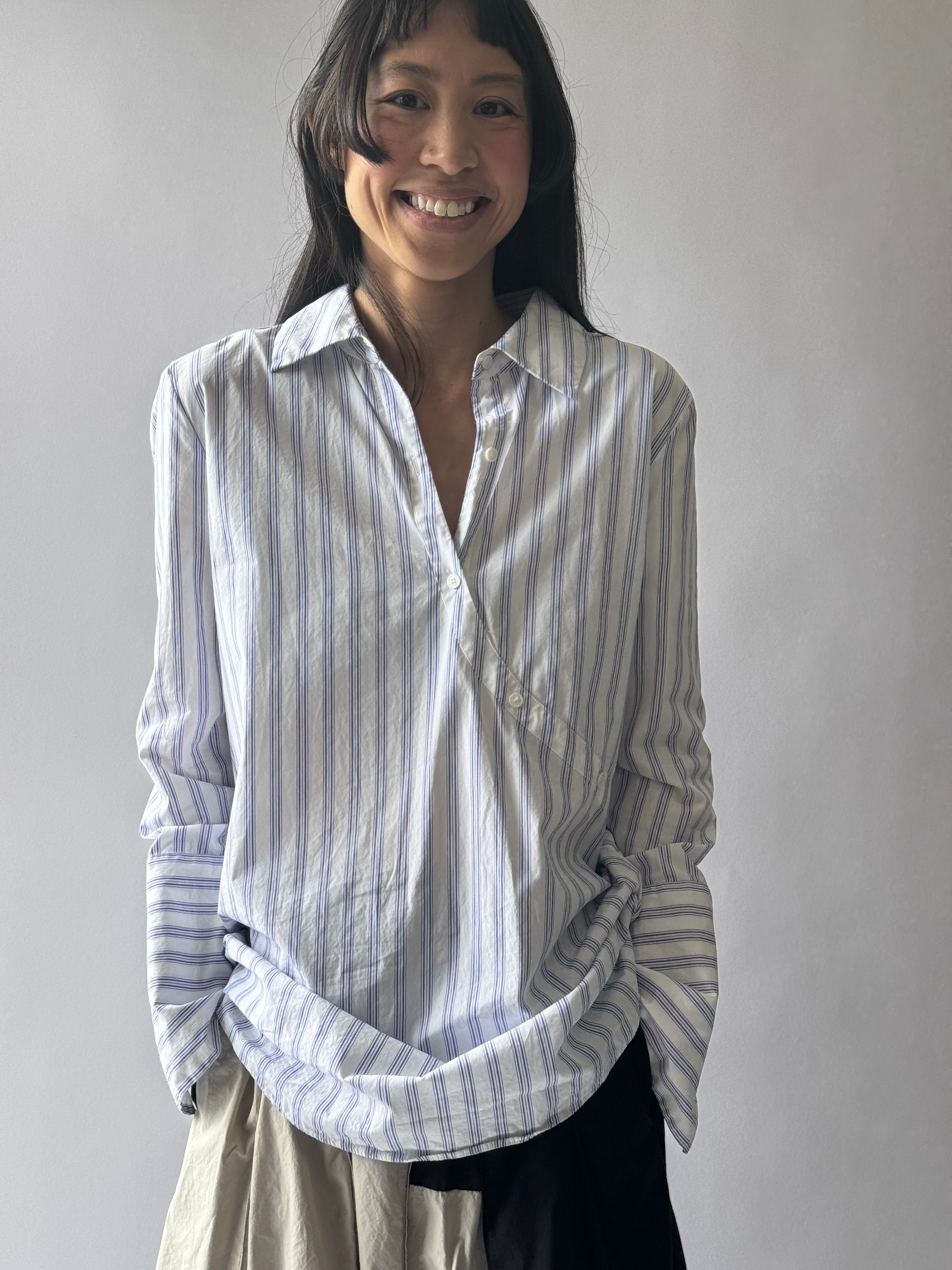 Striped Open-Back Tunic Shirt