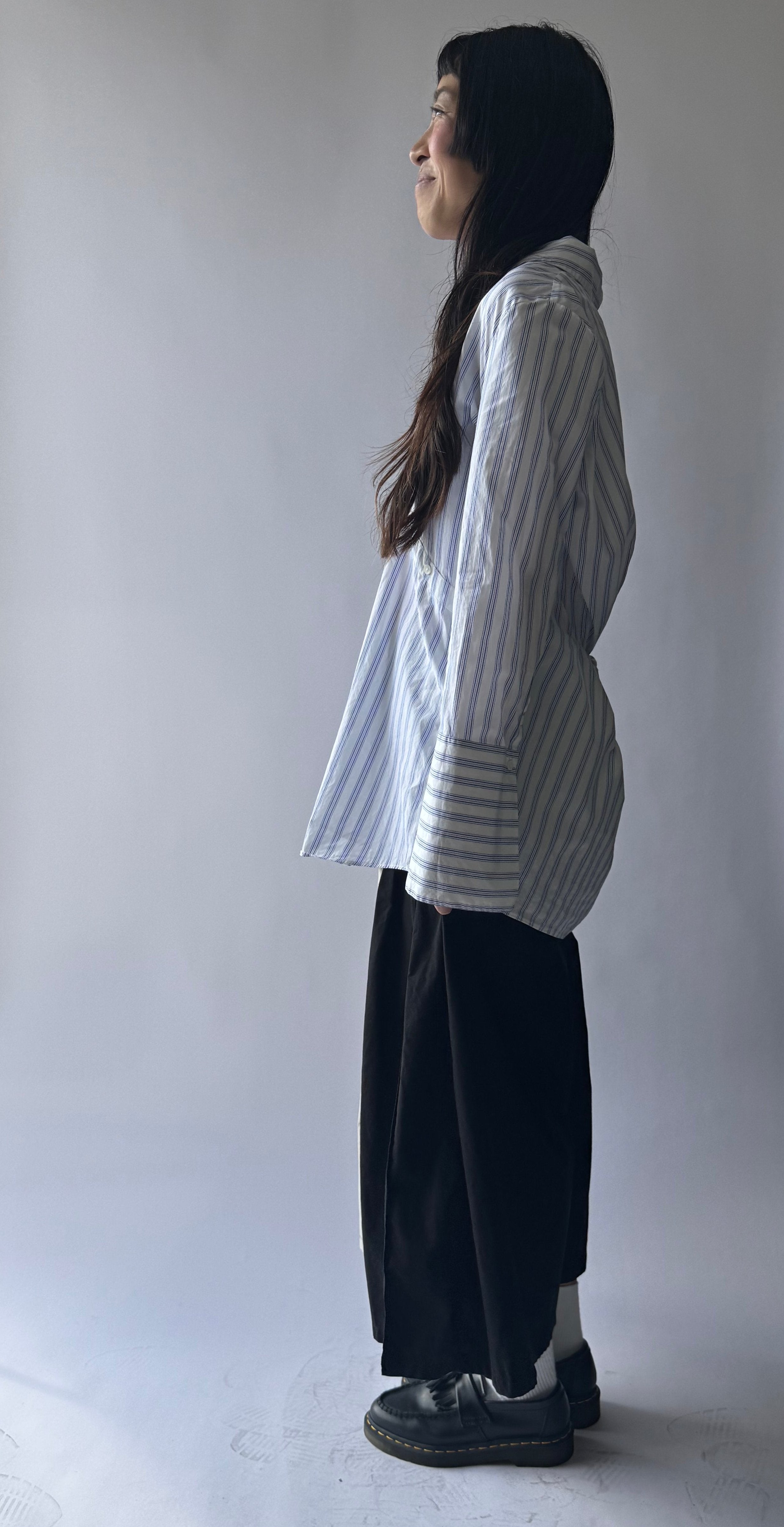 Striped Open-Back Tunic Shirt