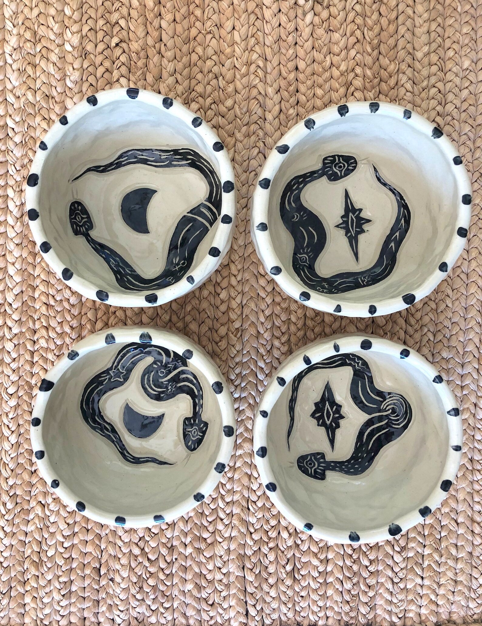 Skies for Miles - Snake Moon & Stars Ceramic Bowls