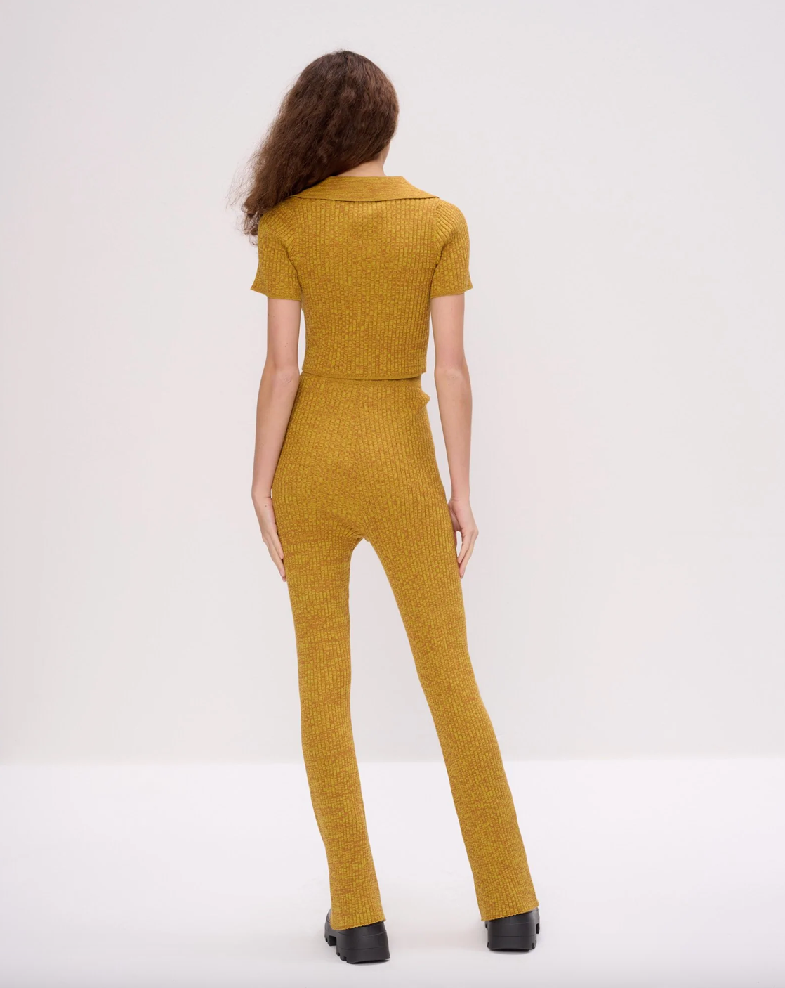 Another Girl Space Dye Rib Keyhole Polo Top