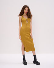 Another Girl Space Dye Rib Keyhole Front Midi