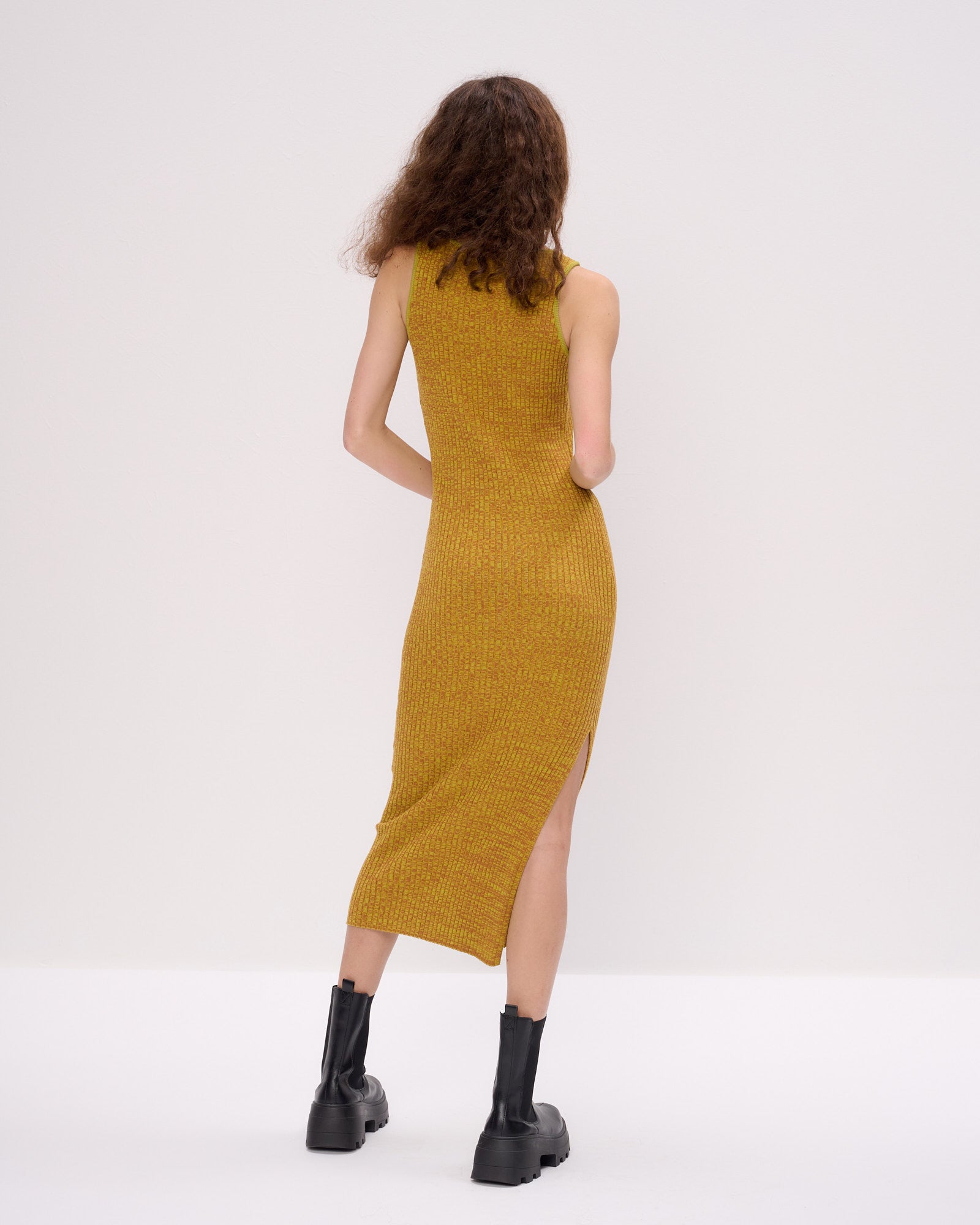Another Girl Space Dye Rib Keyhole Front Midi